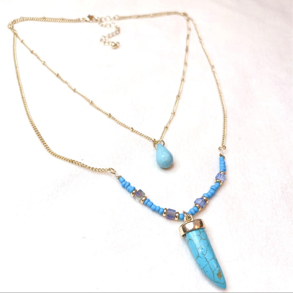 ❤️Seller’s Pick❤️ Turquoise Pendant Double Chain Long Necklace - Picture 3 of 15